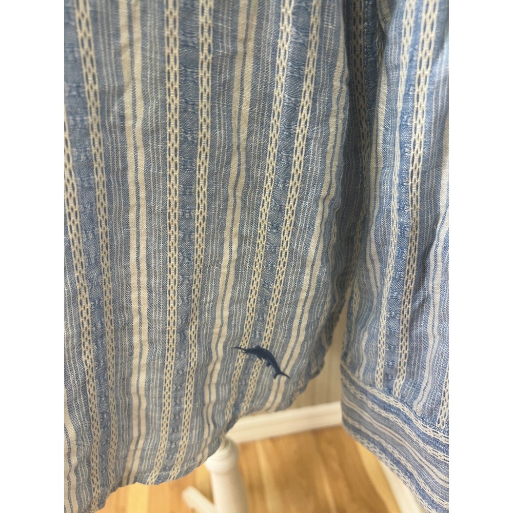 Tommy Bahama Mens XL Blue White Striped Linen Cotton Long Sleeve Button Down XL